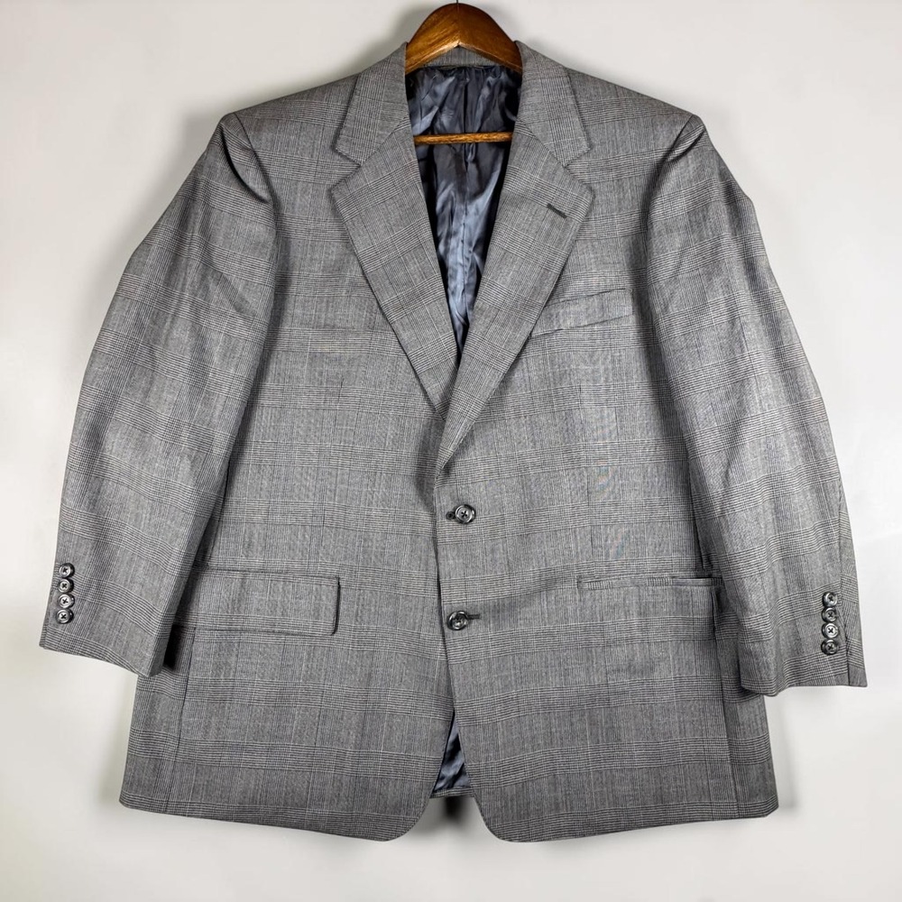 VTG Brooks Brothers Brooksease Suit Jacket Blazer Grey Glen Plaid 43 Short Wool